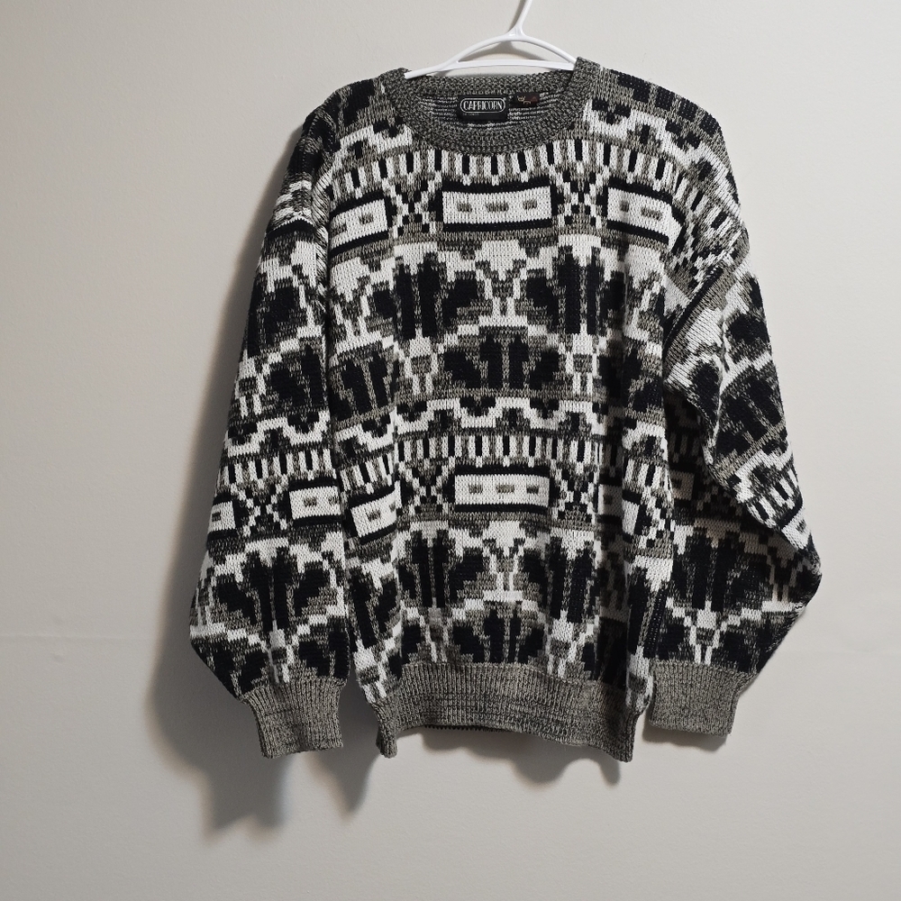 Vintage Capricorn abstract print knit pullover sweater size Large